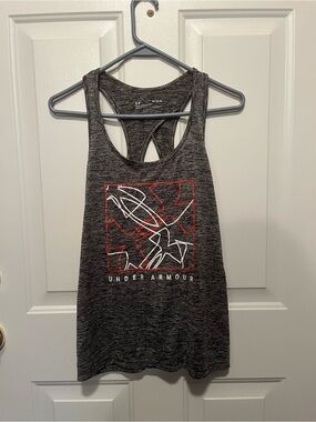 Under Armour Women’s Gray Heather Graphic Racerback Tank with Red Accent